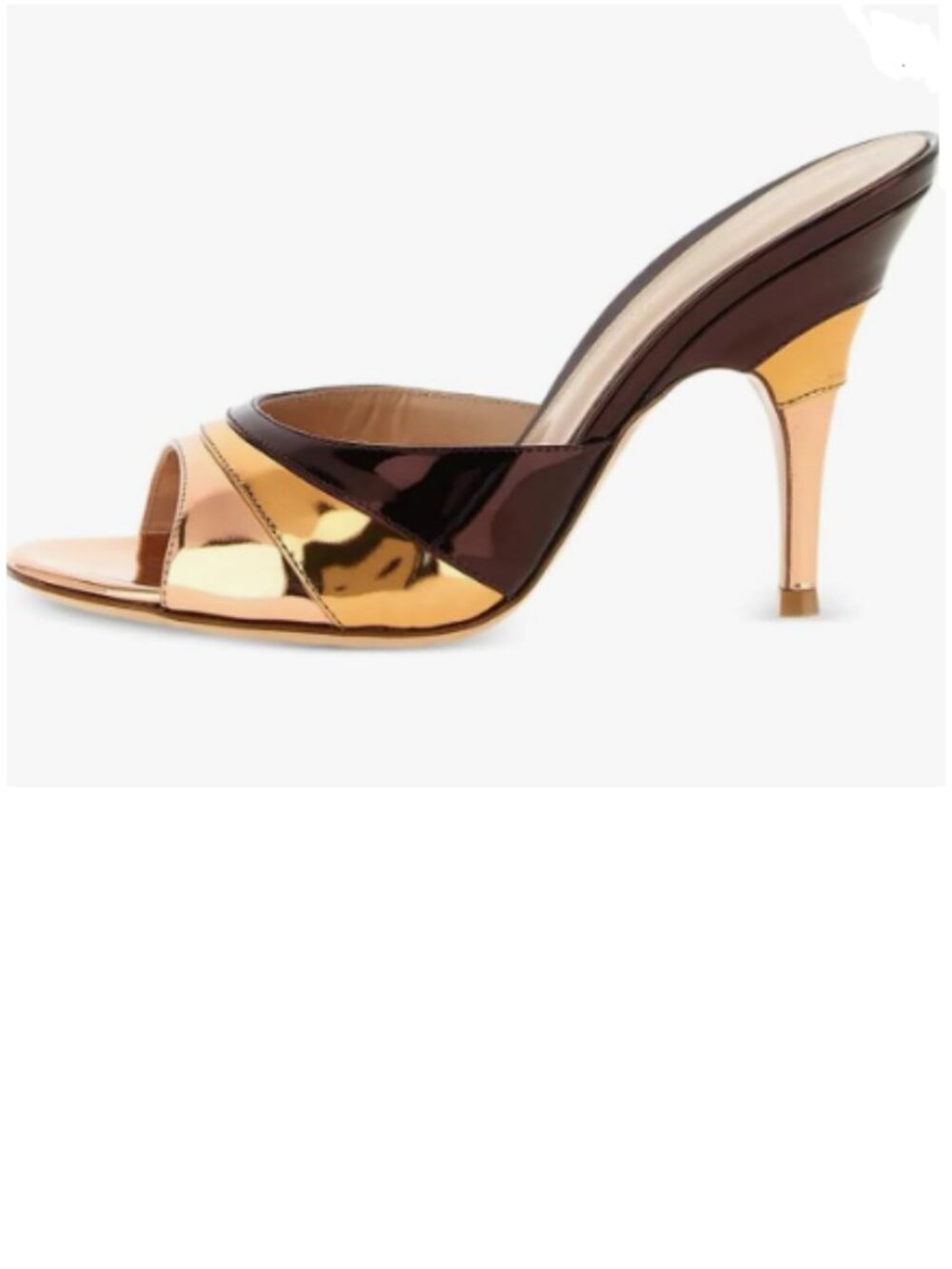 FOWT Gold Multicolored Open Toe Slip on Patchwork Mules High Heel Sandals